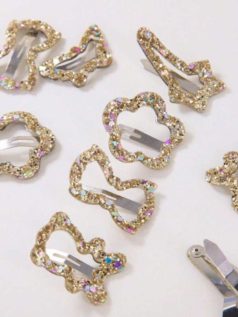 10 Piece Gold Sequin Metal Hair Clips