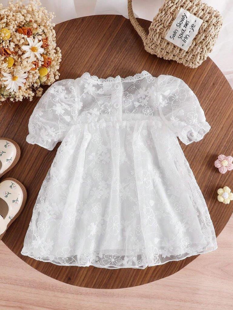 Baby White Lace Neck Embroidery Dress
