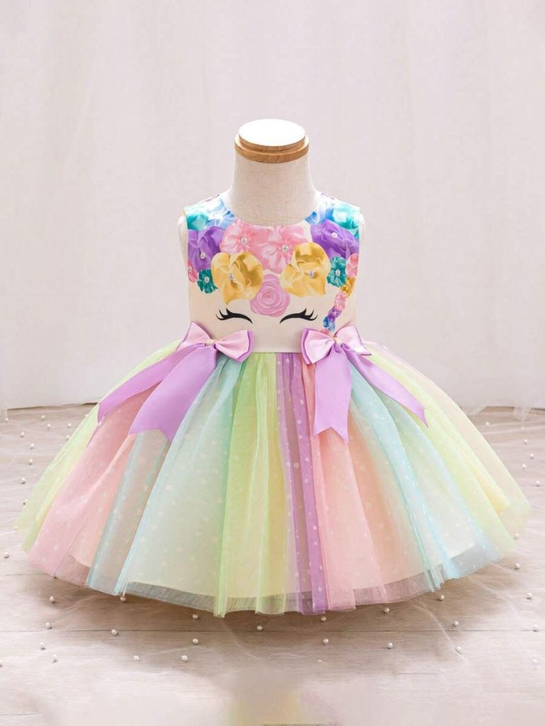 Baby Unicorn Colourful Yellow Princess Dress