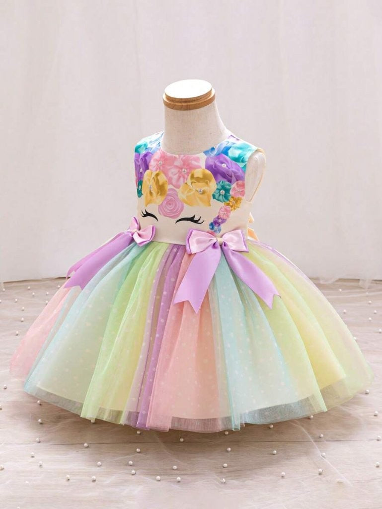 Baby Unicorn Colourful Yellow Princess Dress