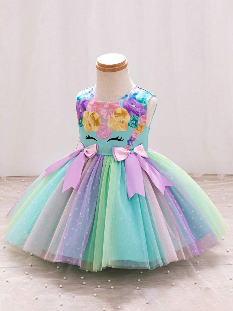 Baby Unicorn Colourful Green Princess Dress