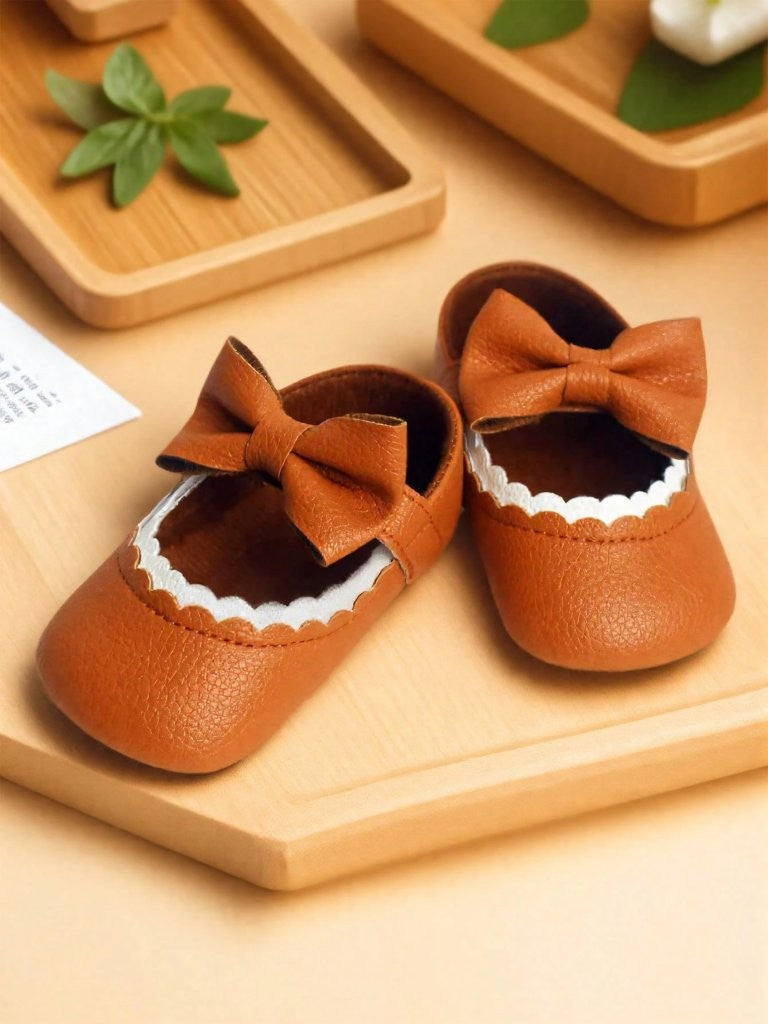 Baby Cute Mary Jane White Flats Brown
