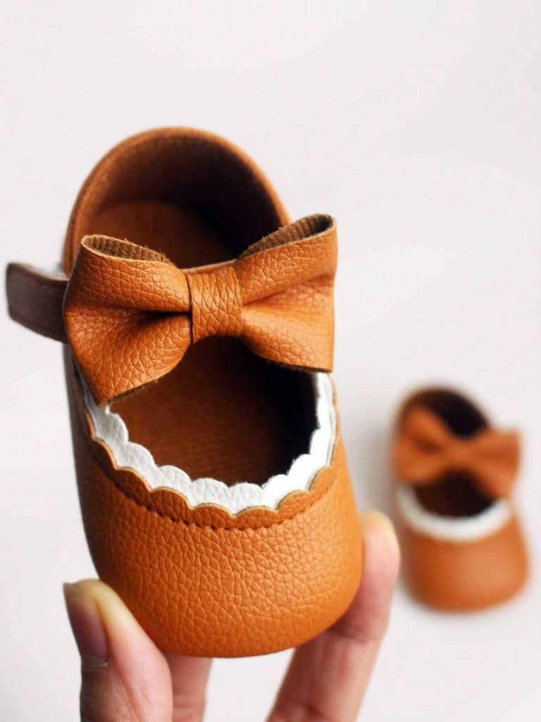 Baby Cute Mary Jane White Flats Brown