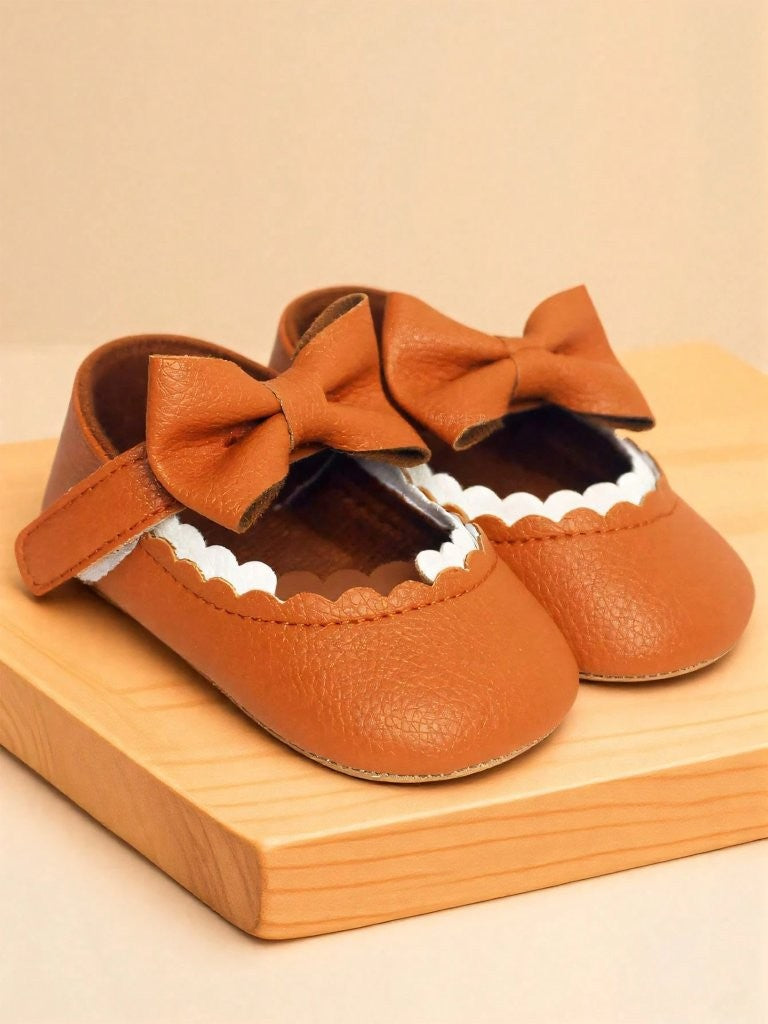 Baby Cute Mary Jane White Flats Brown