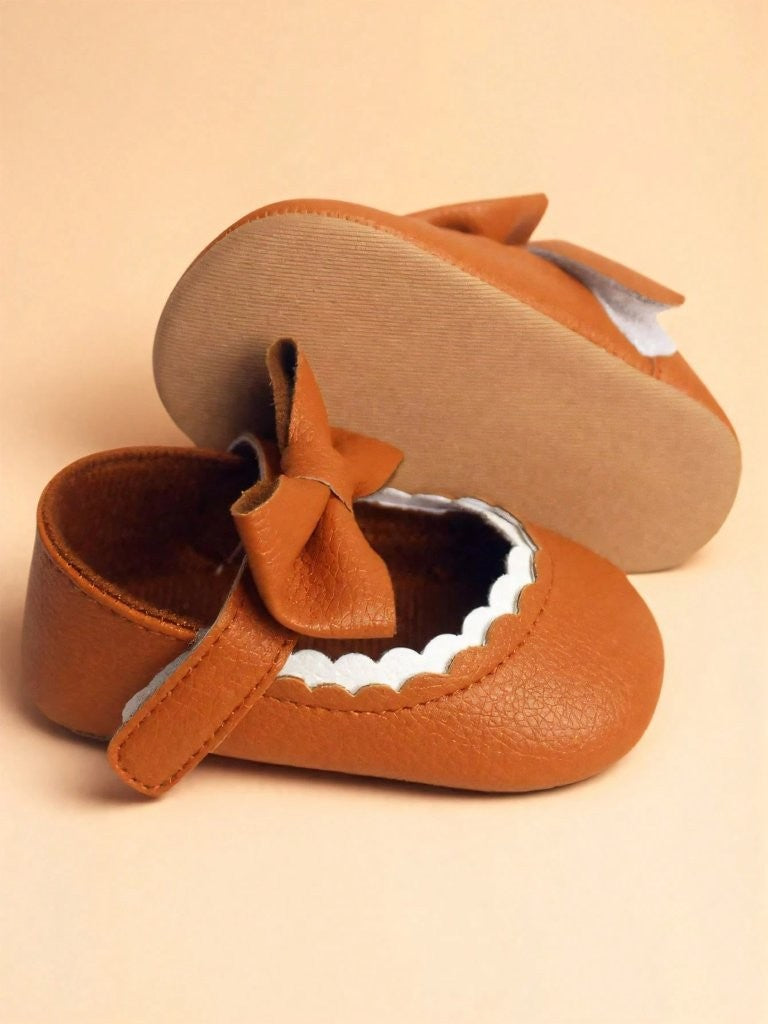 Baby Cute Mary Jane White Flats Brown