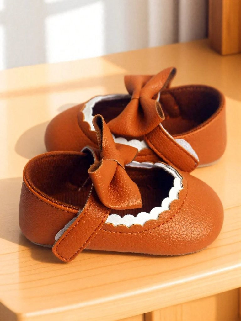 Baby Cute Mary Jane White Flats Brown