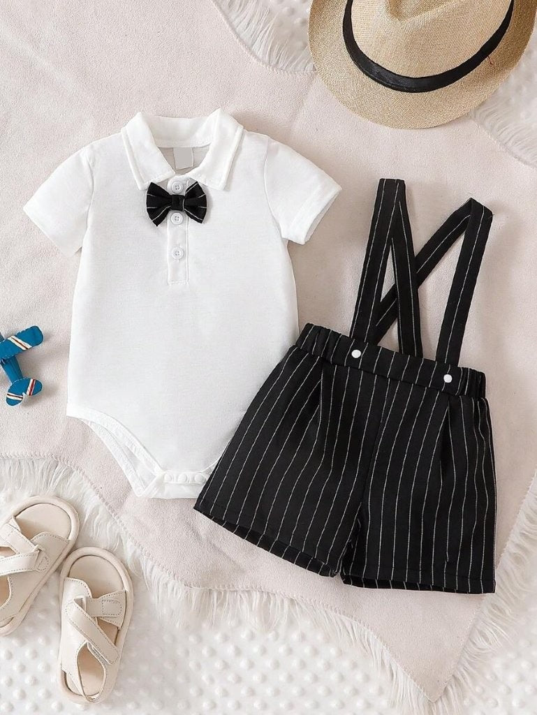 Baby Stripe Bow Tie Formal Outfit Black