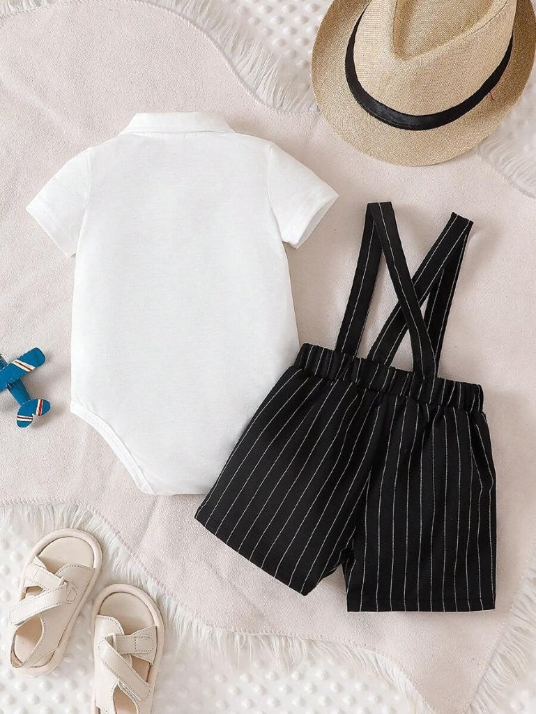 Baby Stripe Bow Tie Formal Outfit Black