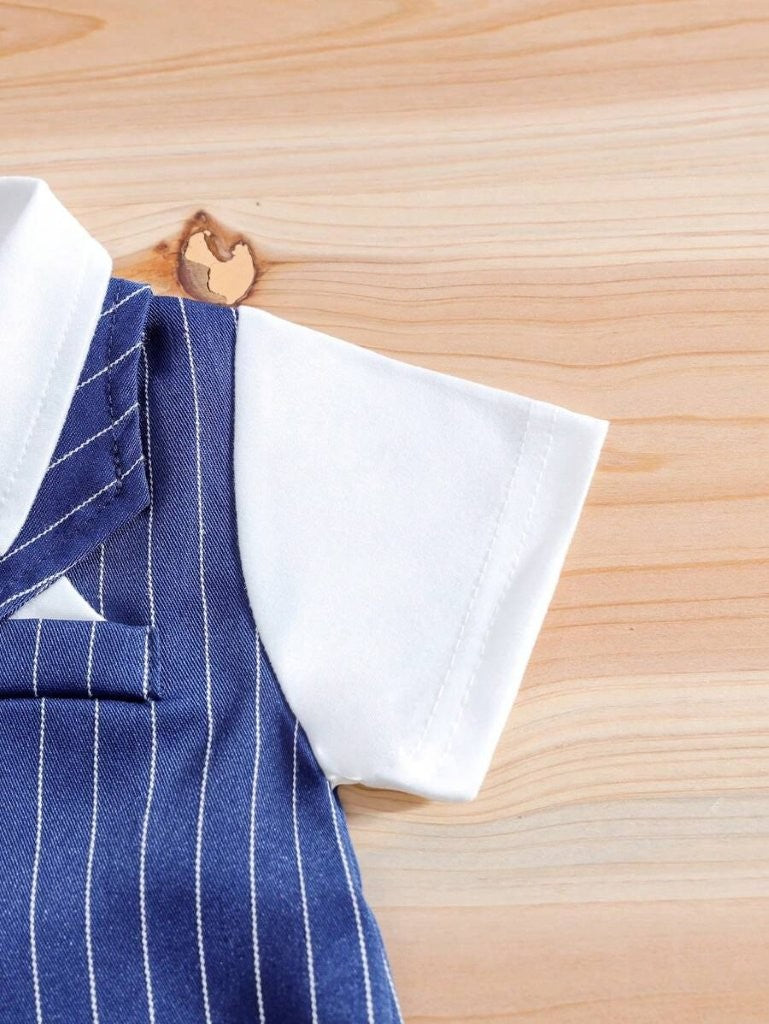 Baby Striped 2 In 1 Bow Tie Romper Navy Blue