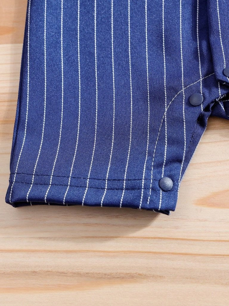 Baby Striped 2 In 1 Bow Tie Romper Navy Blue