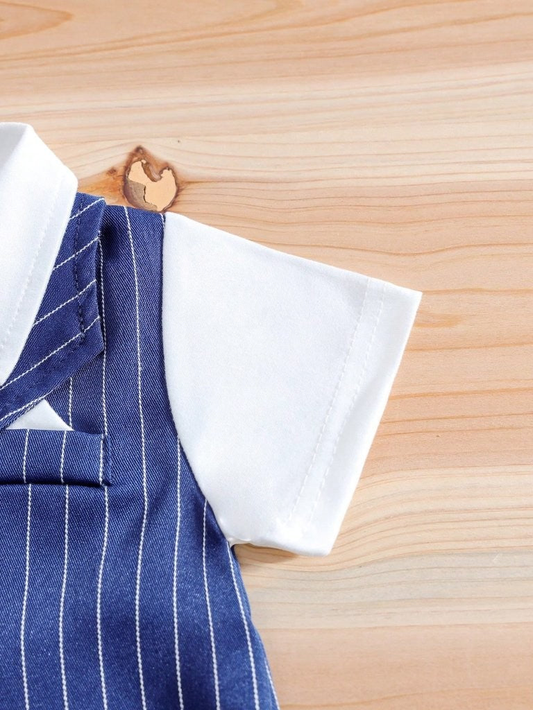 Baby Striped 2 In 1 Bow Tie Romper Navy Blue