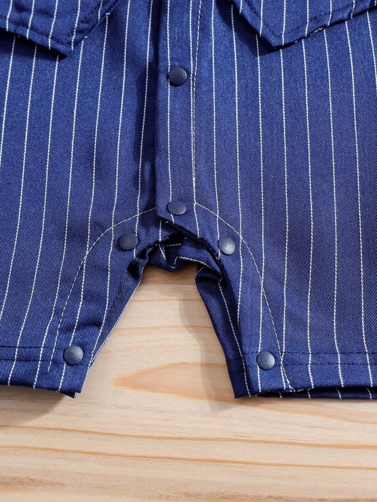 Baby Striped 2 In 1 Bow Tie Romper Navy Blue