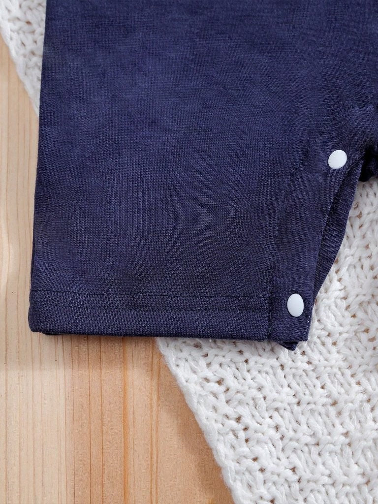 Baby 2 in 1 Short Sleeve Stripe Collar Jumpsuit Blue