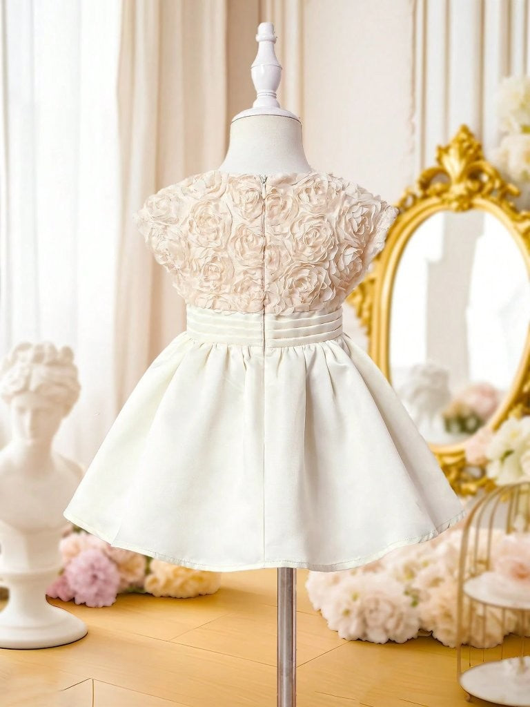 Baby 3D Rose Pattern V Neck Dress Apricot