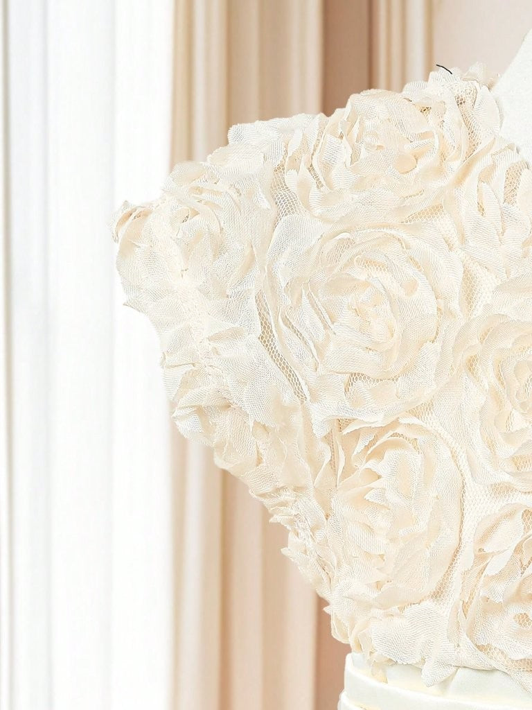 Baby 3D Rose Pattern V Neck Dress Apricot