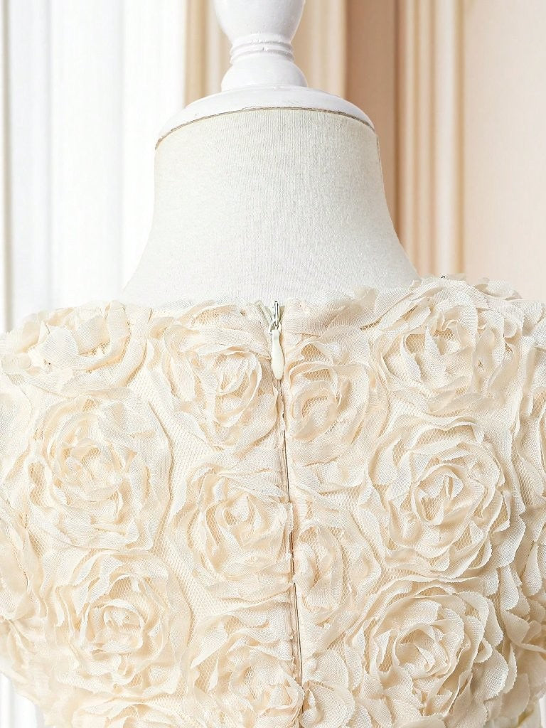 Baby 3D Rose Pattern V Neck Dress Apricot