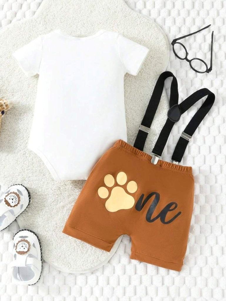 Baby Animals Print One Year Old Birthday Outfit