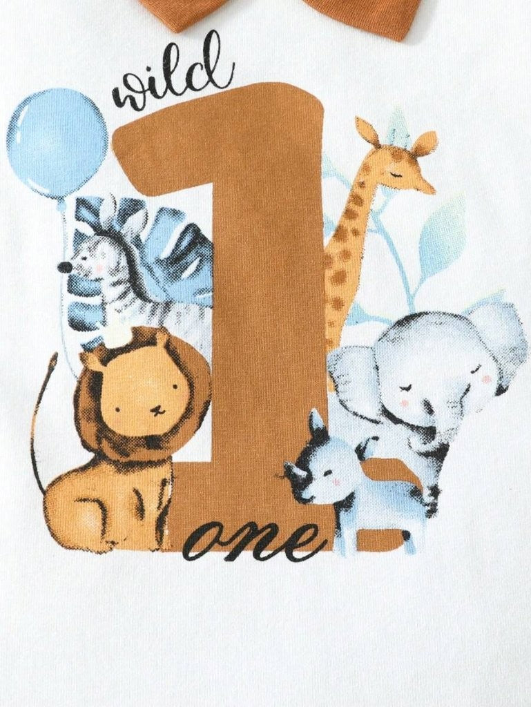 Baby Animals Print One Year Old Birthday Outfit