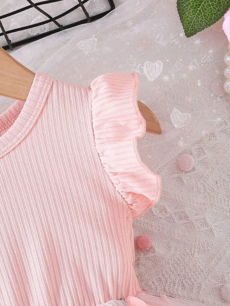 Baby Pink 3D Short Sleeve Flower Dress