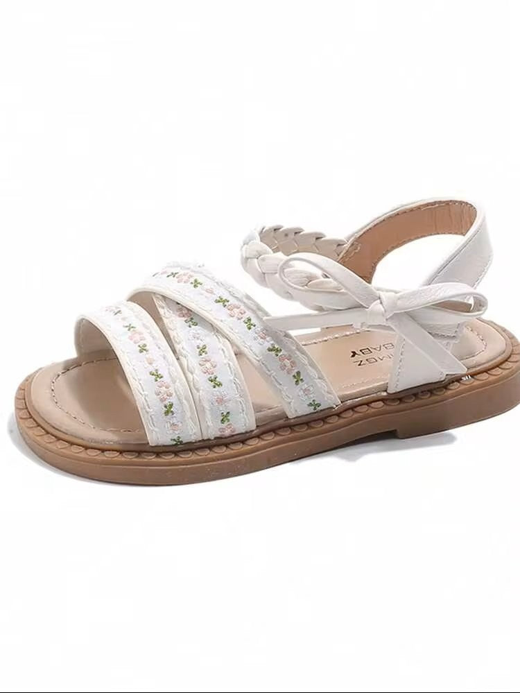 Baby White Fashionable Flower Pattern Strap Sandals
