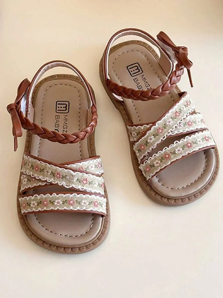 Baby Fashionable Flower Pattern Strap Sandals Brown