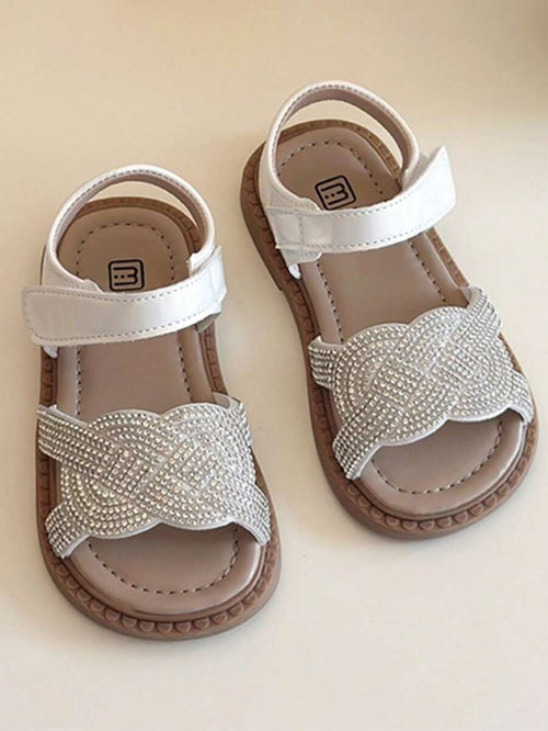 Baby Rhinestone Strap Sandals Beige