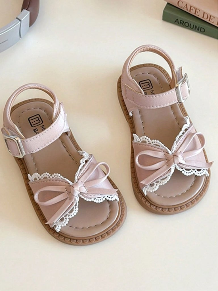 Baby Bow Trim Sandals Pink