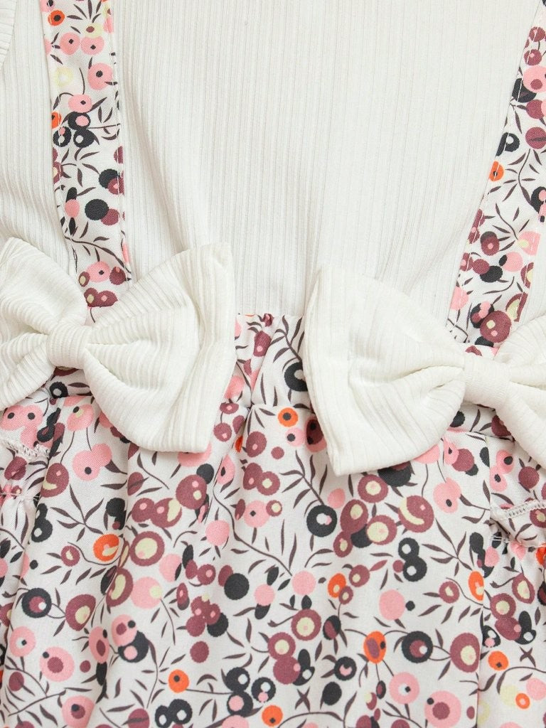 Baby Cute Floral Pattern Bodysuit Dress With Headband