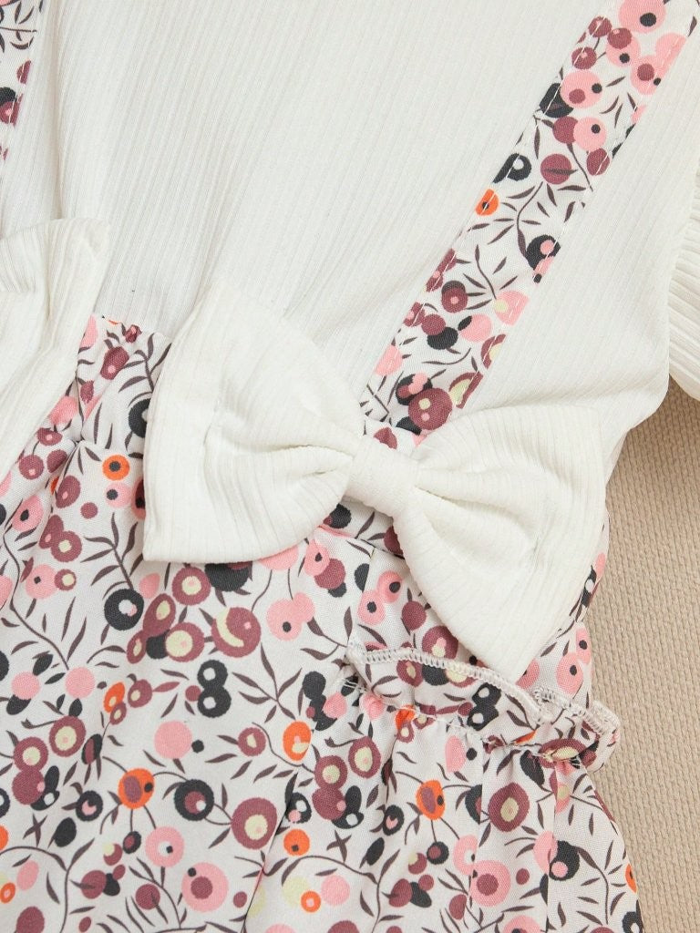 Baby Cute Floral Pattern Bodysuit Dress With Headband