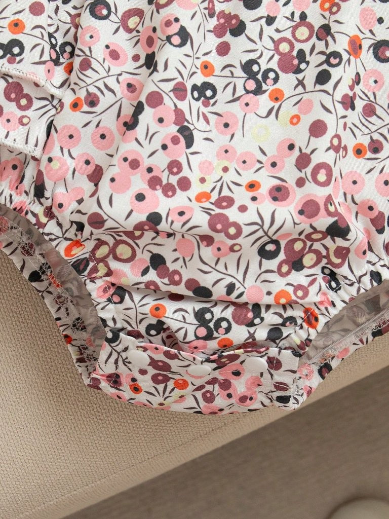 Baby Cute Floral Pattern Bodysuit Dress With Headband