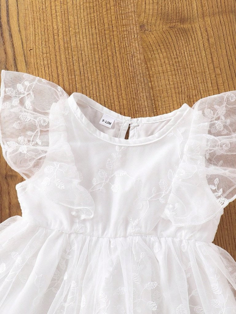 Baby White Flutter Sleeve Dress