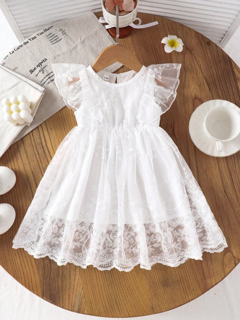 Baby White Flutter Sleeve Dress