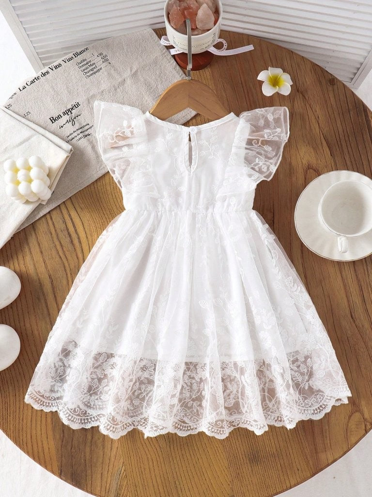 Baby White Flutter Sleeve Dress