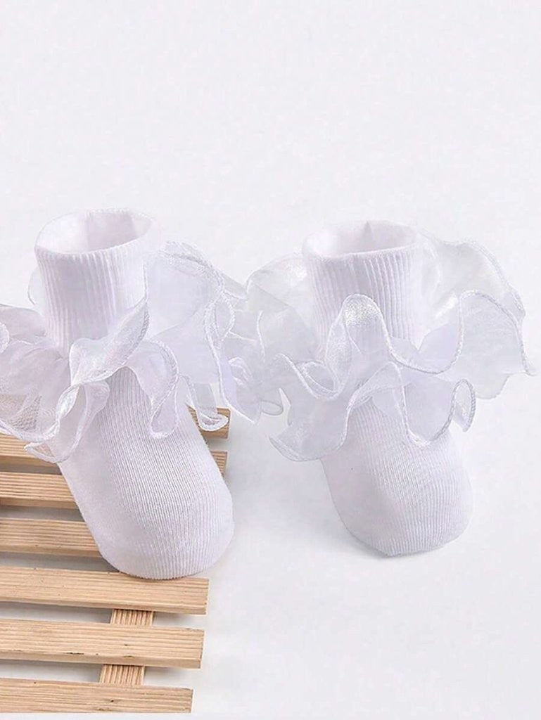 Baby Ruffle Trim Ankle Socks White 1-2 Years