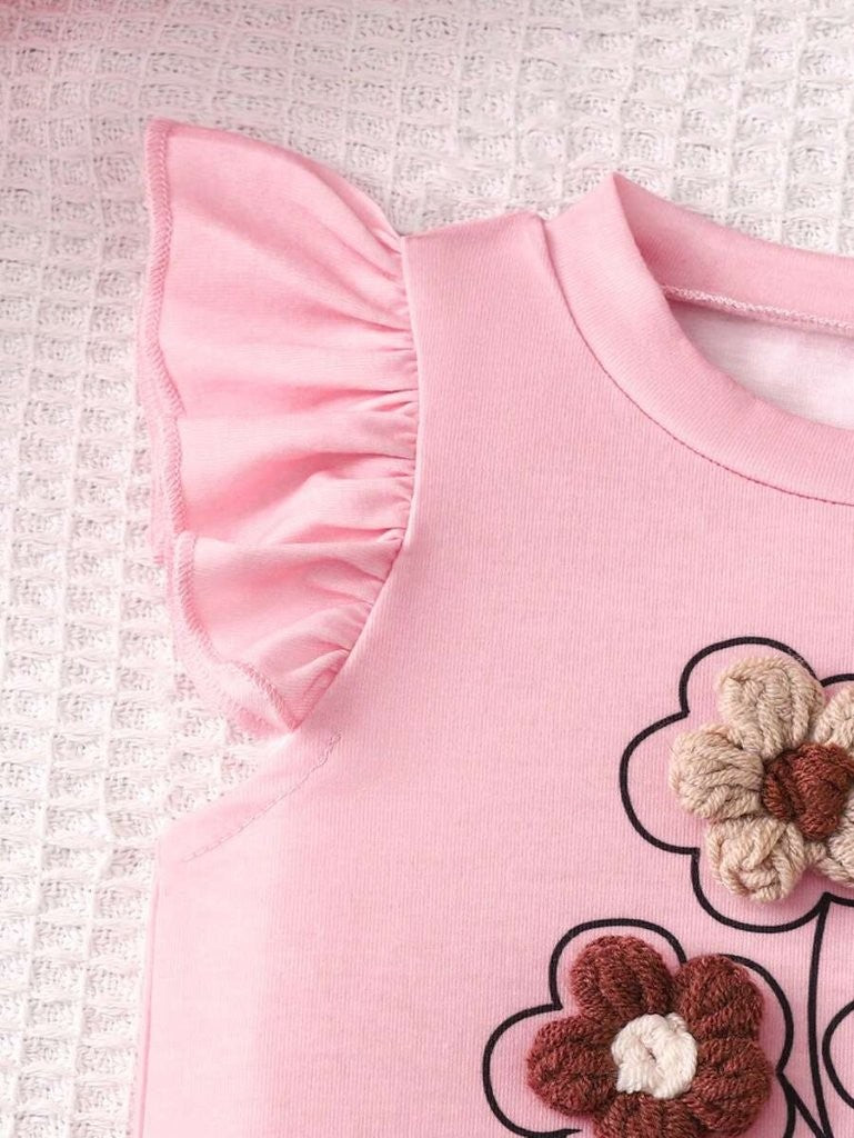 Baby 3D Flower Print Tee And Shorts Set