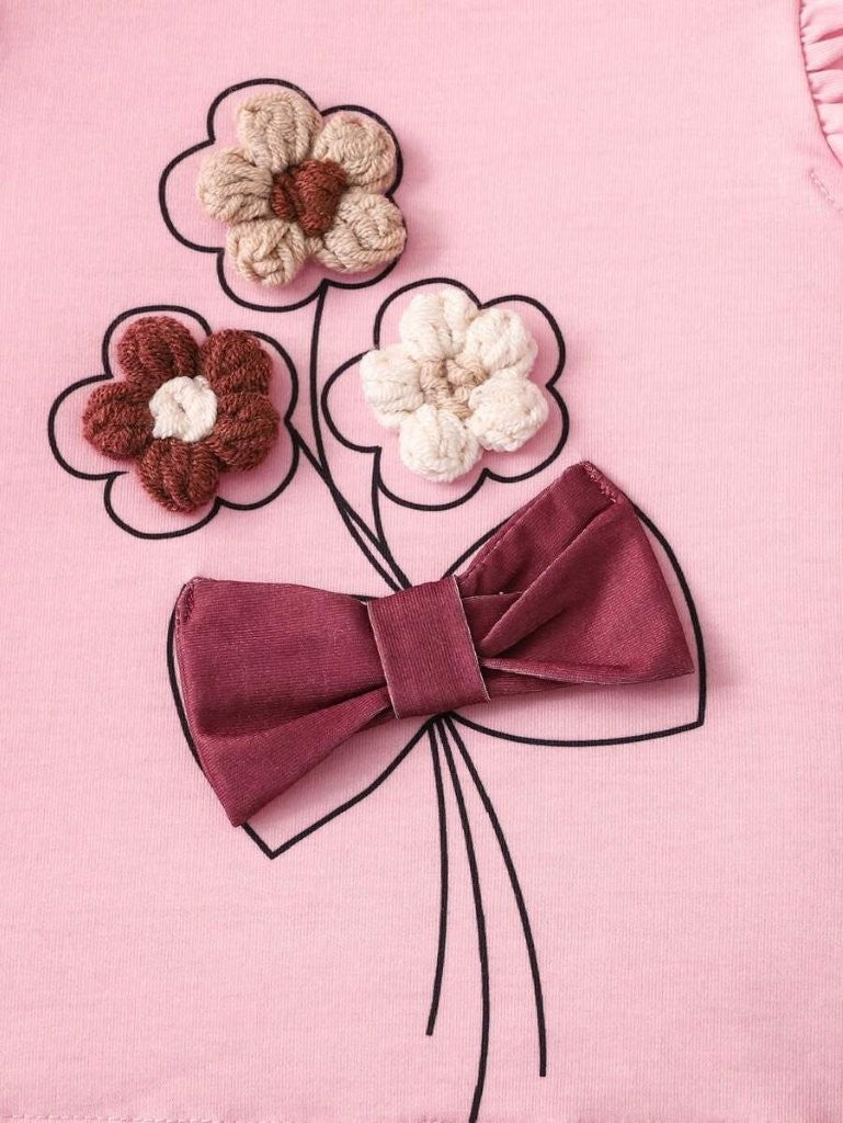 Baby 3D Flower Print Tee And Shorts Set