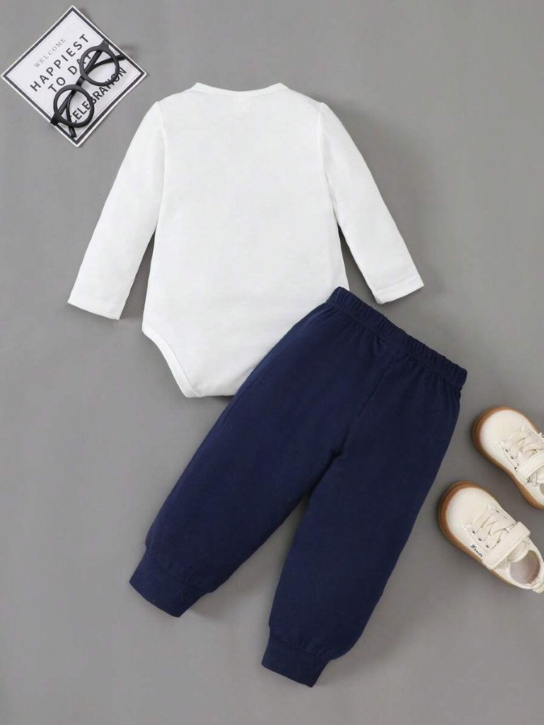 Baby Bow Tie Formal Bodysuit And Pants Set Royal Blue