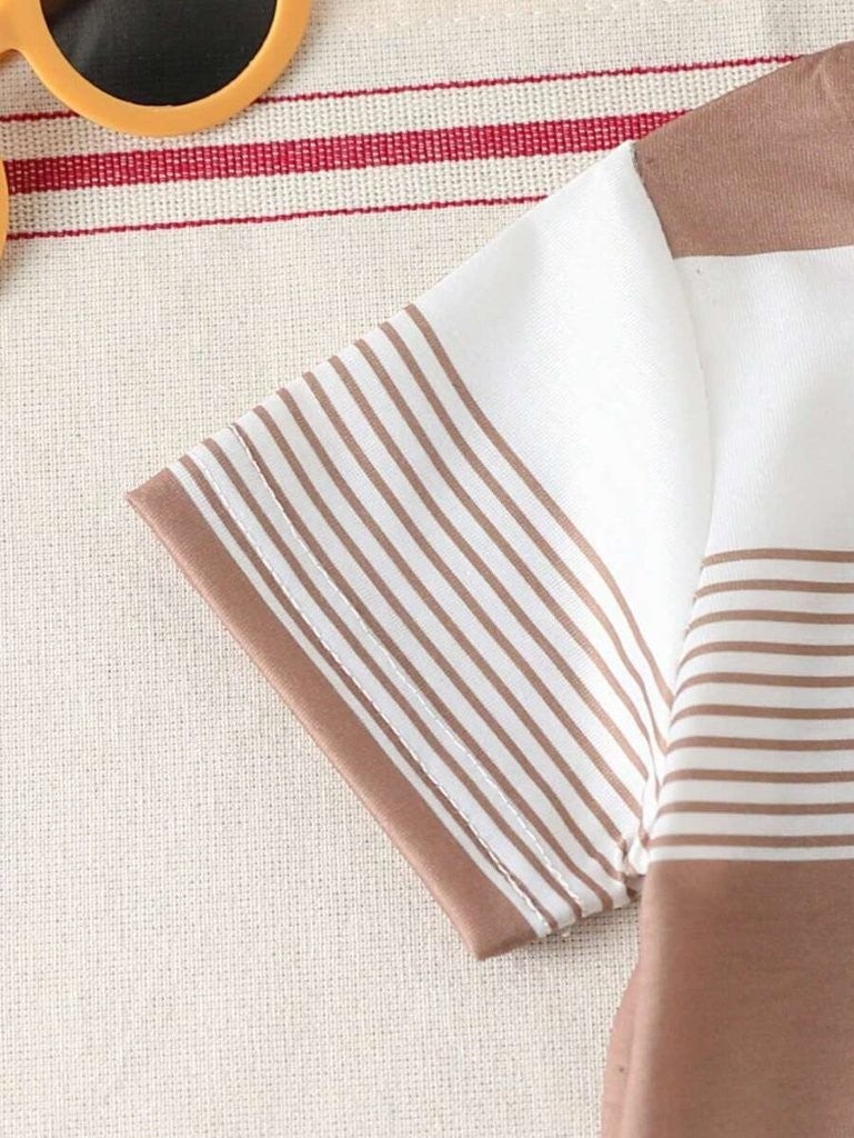 Baby Stripe Tee And Shorts Set Khaki