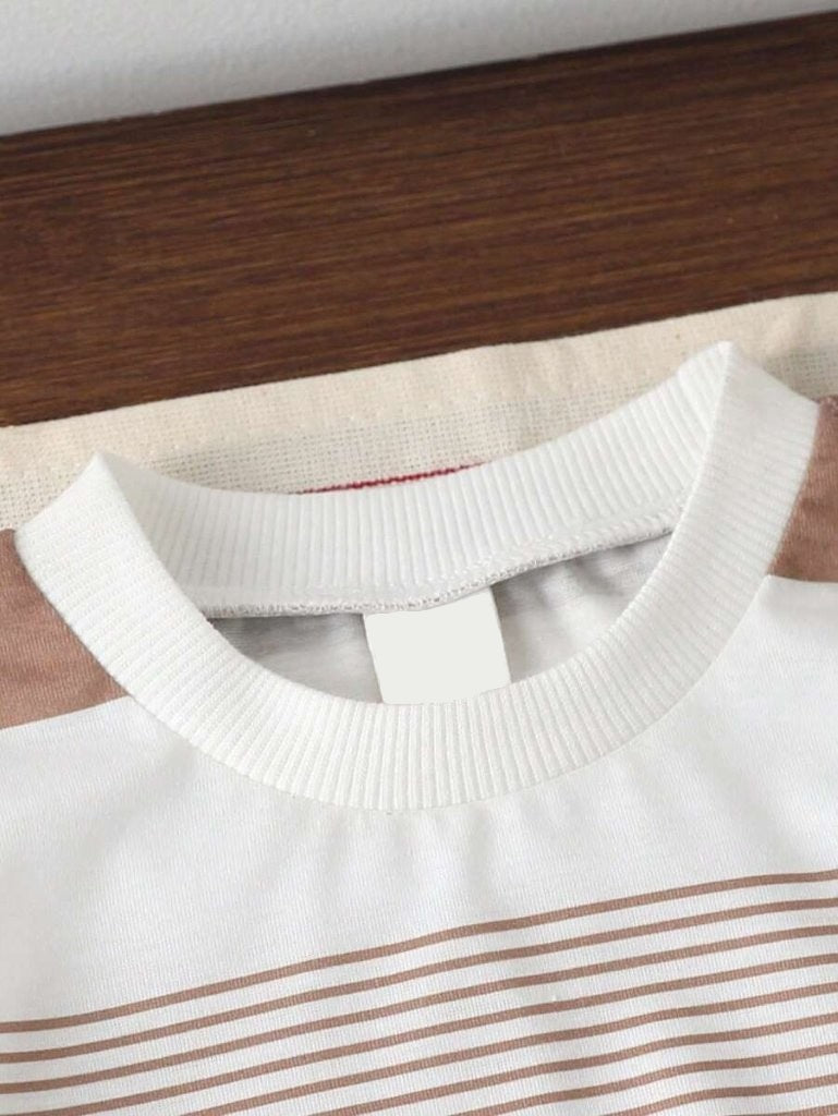 Baby Stripe Tee And Shorts Set Khaki