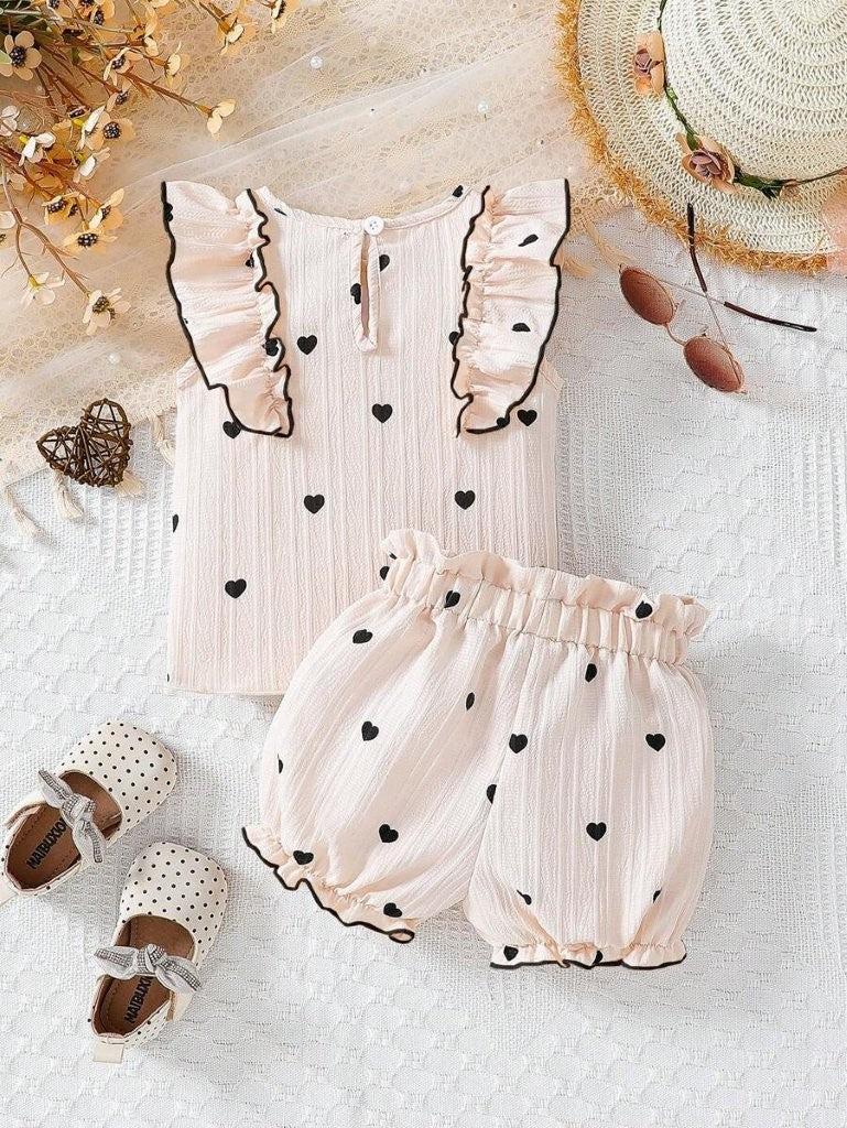 Baby Frilled Heart Top And Shorts Set