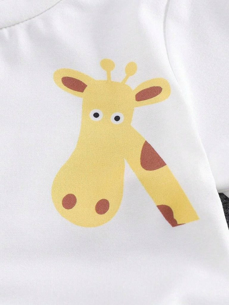 Baby Giraffe Print Tee And Shorts Set