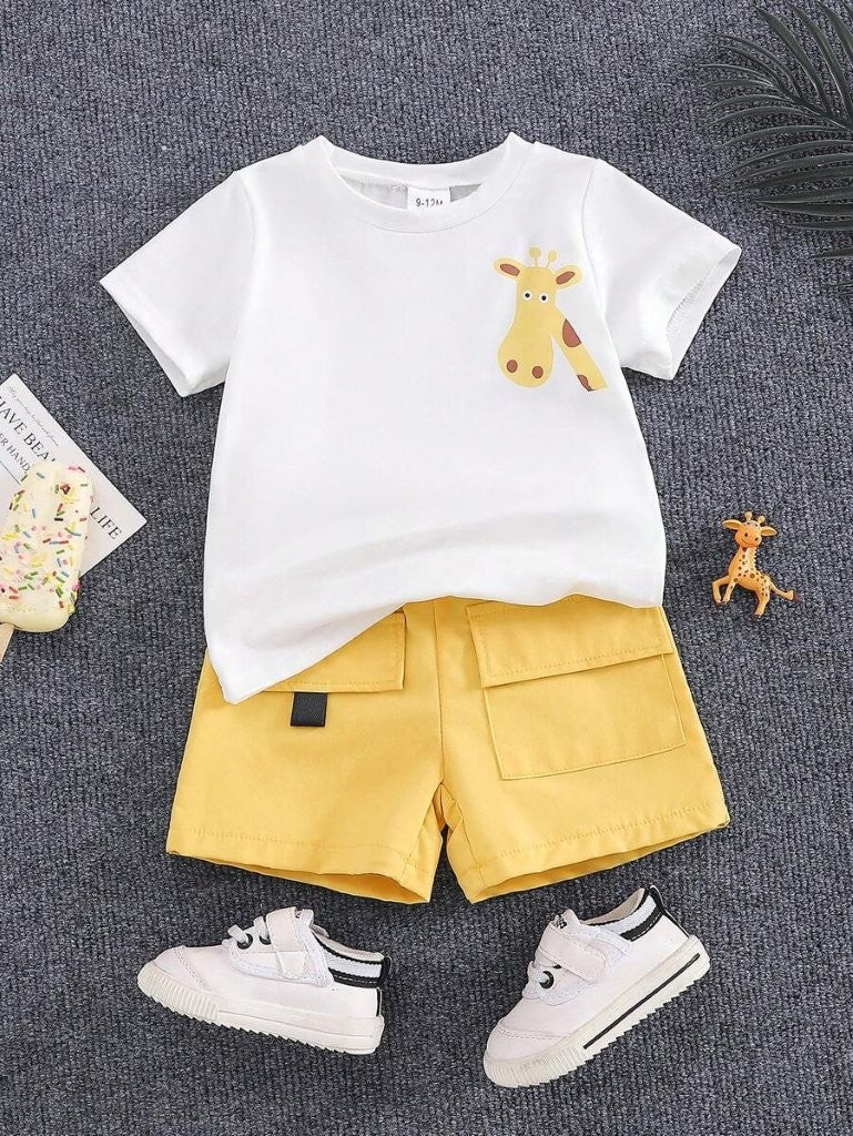 Baby Giraffe Print Tee And Shorts Set