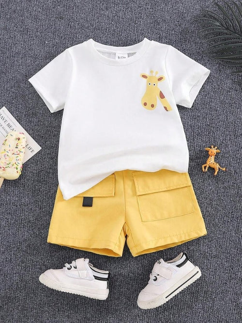 Baby Giraffe Print Tee And Shorts Set