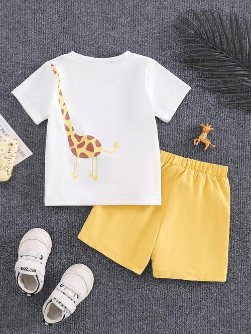 Baby Giraffe Print Tee And Shorts Set