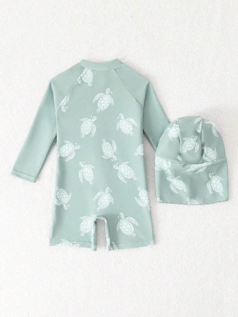 Baby Turtle Print Swimming Costume Set
