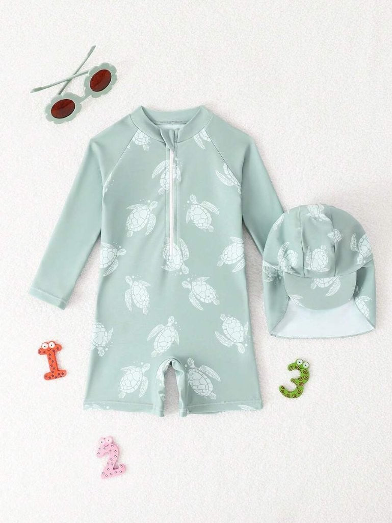 Baby Turtle Print Swimming Costume Set