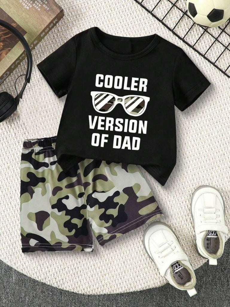 Baby Camo Letter Print Tee And Shorts Set
