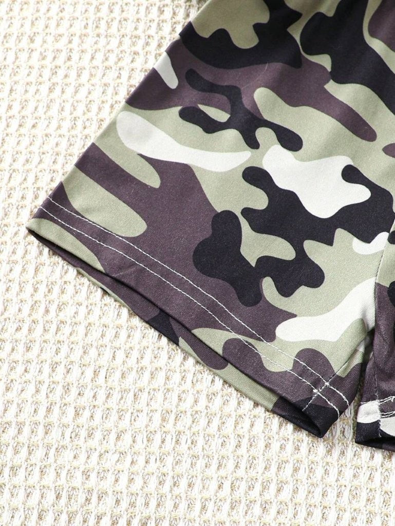 Baby Camo Letter Print Tee And Shorts Set