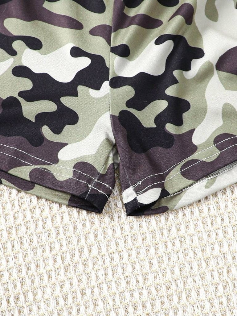 Baby Camo Letter Print Tee And Shorts Set