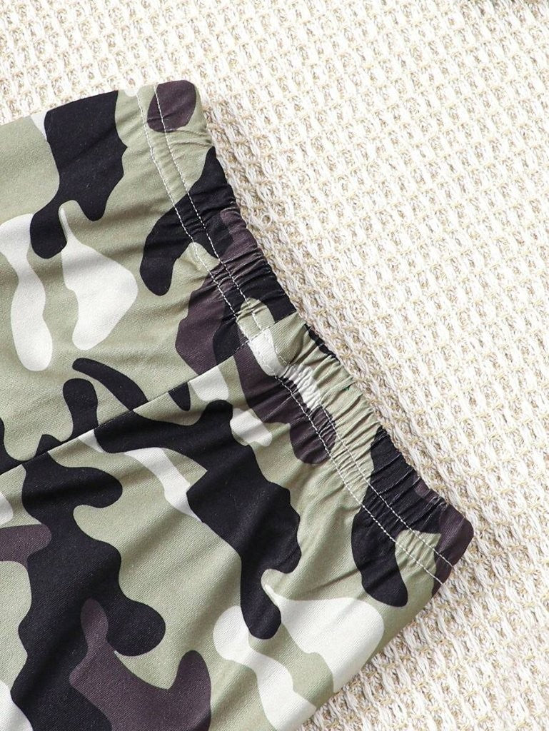 Baby Camo Letter Print Tee And Shorts Set